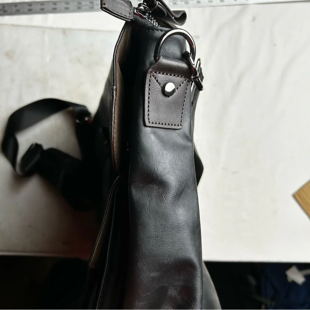 Professional Black and Dark Brown Leather Briefcase - Men's Business Bag